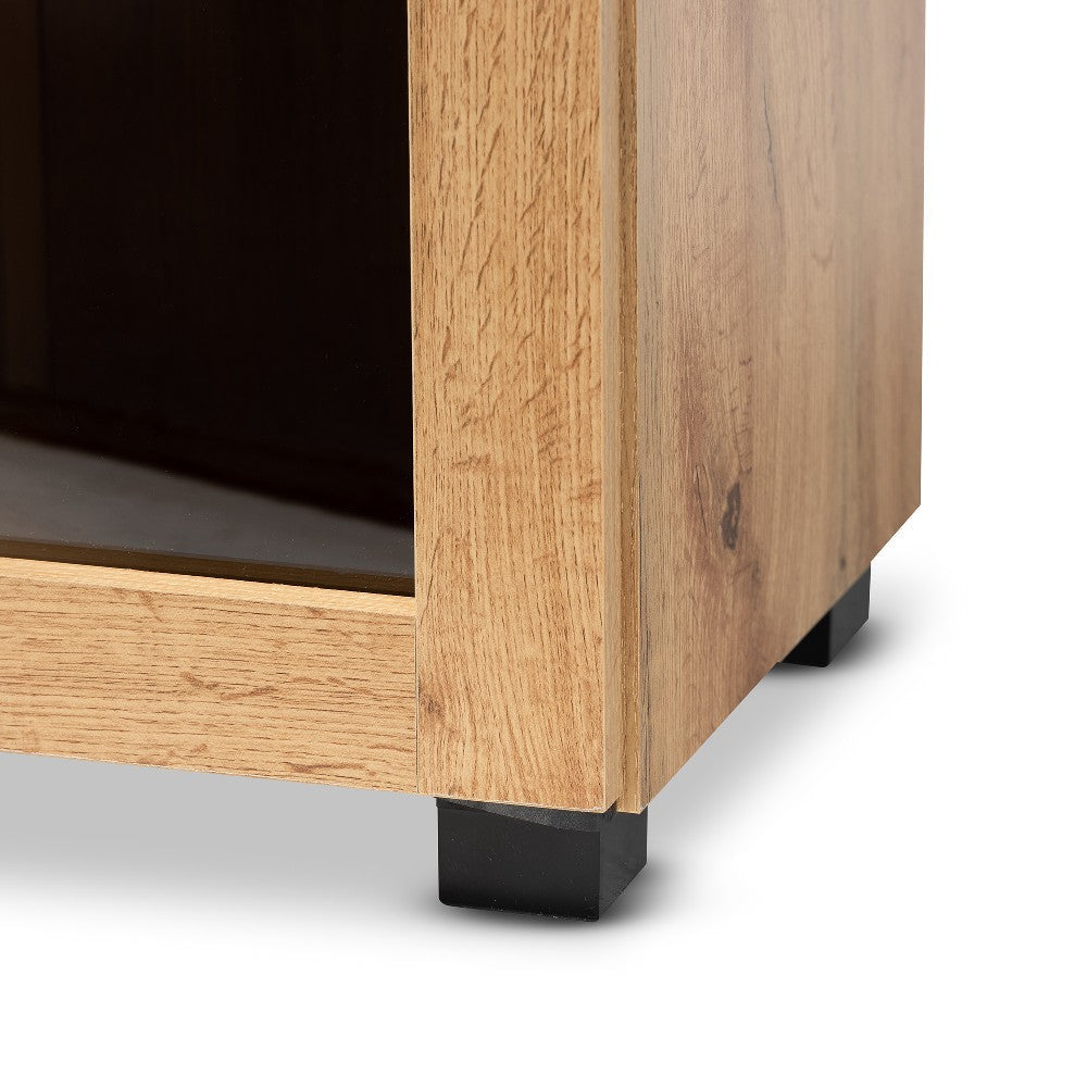 Baxton Studio Mason Modern and Contemporary Oak Brown Finished Wood 2-Door Storage Cabinet with Glass Doors WHI-B12-Wotan-Oak