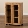 Baxton Studio Mason Modern and Contemporary Oak Brown Finished Wood 2-Door Storage Cabinet with Glass Doors