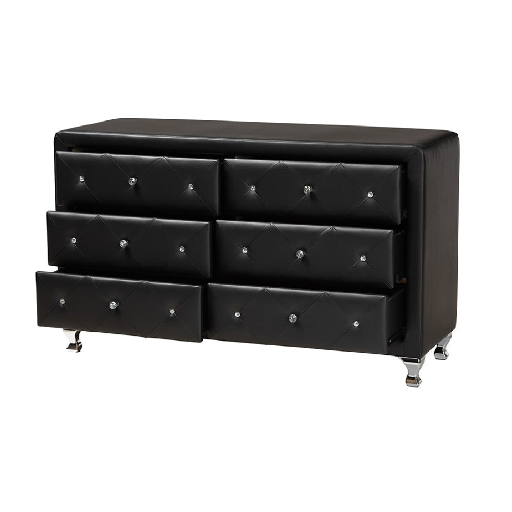 Baxton Studio Luminescence Black Faux Leather Upholstered Dresser
