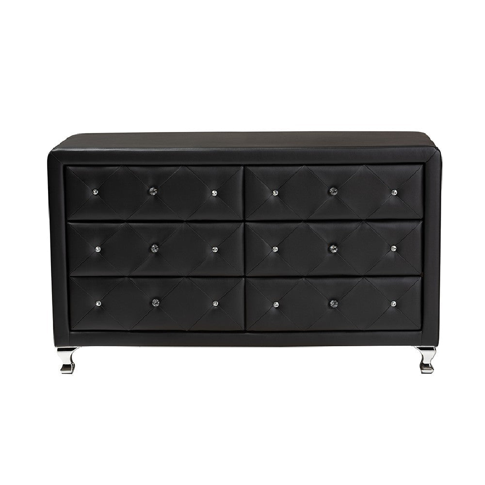 Baxton Studio Luminescence Black Faux Leather Upholstered Dresser