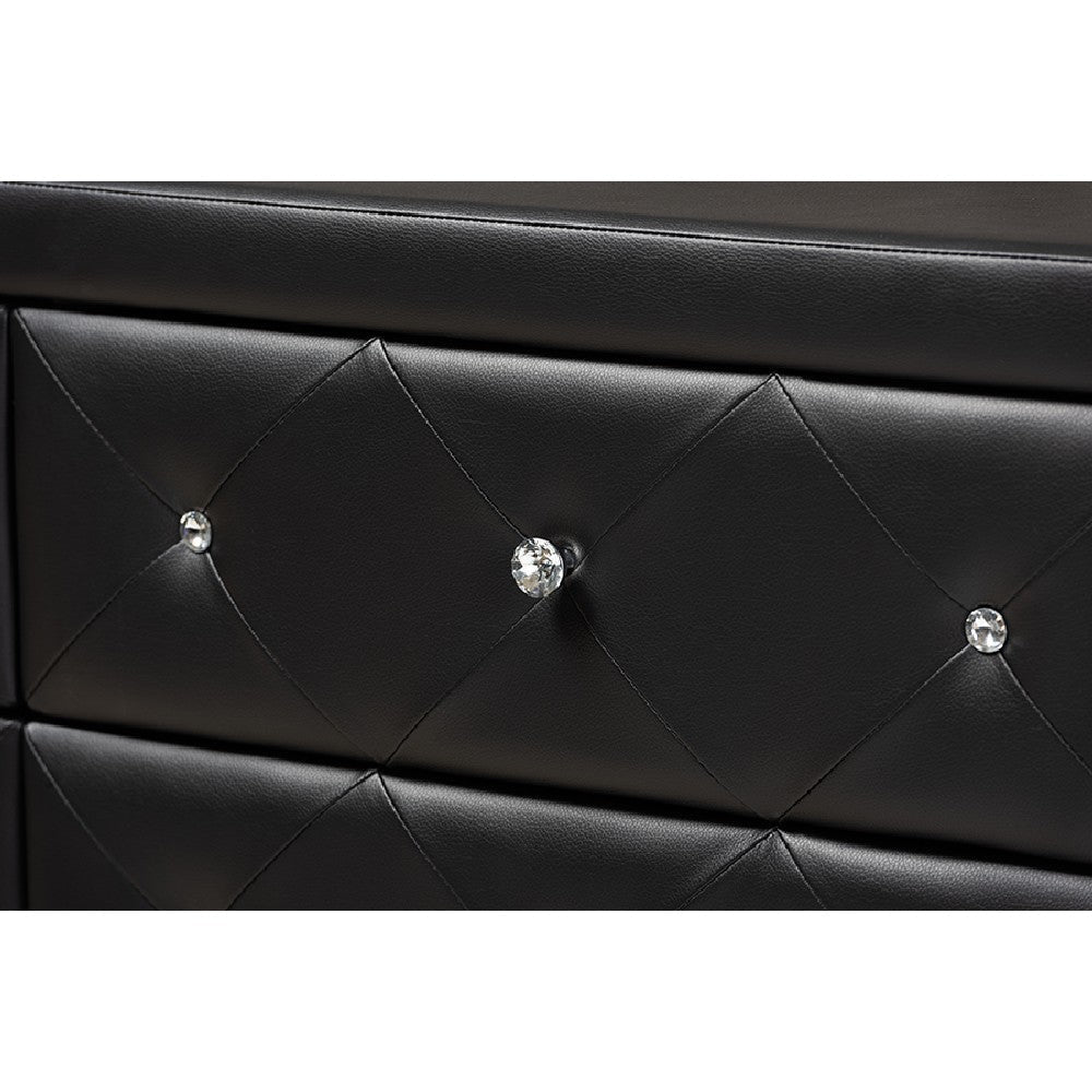 Baxton Studio Luminescence Black Faux Leather Upholstered Dresser