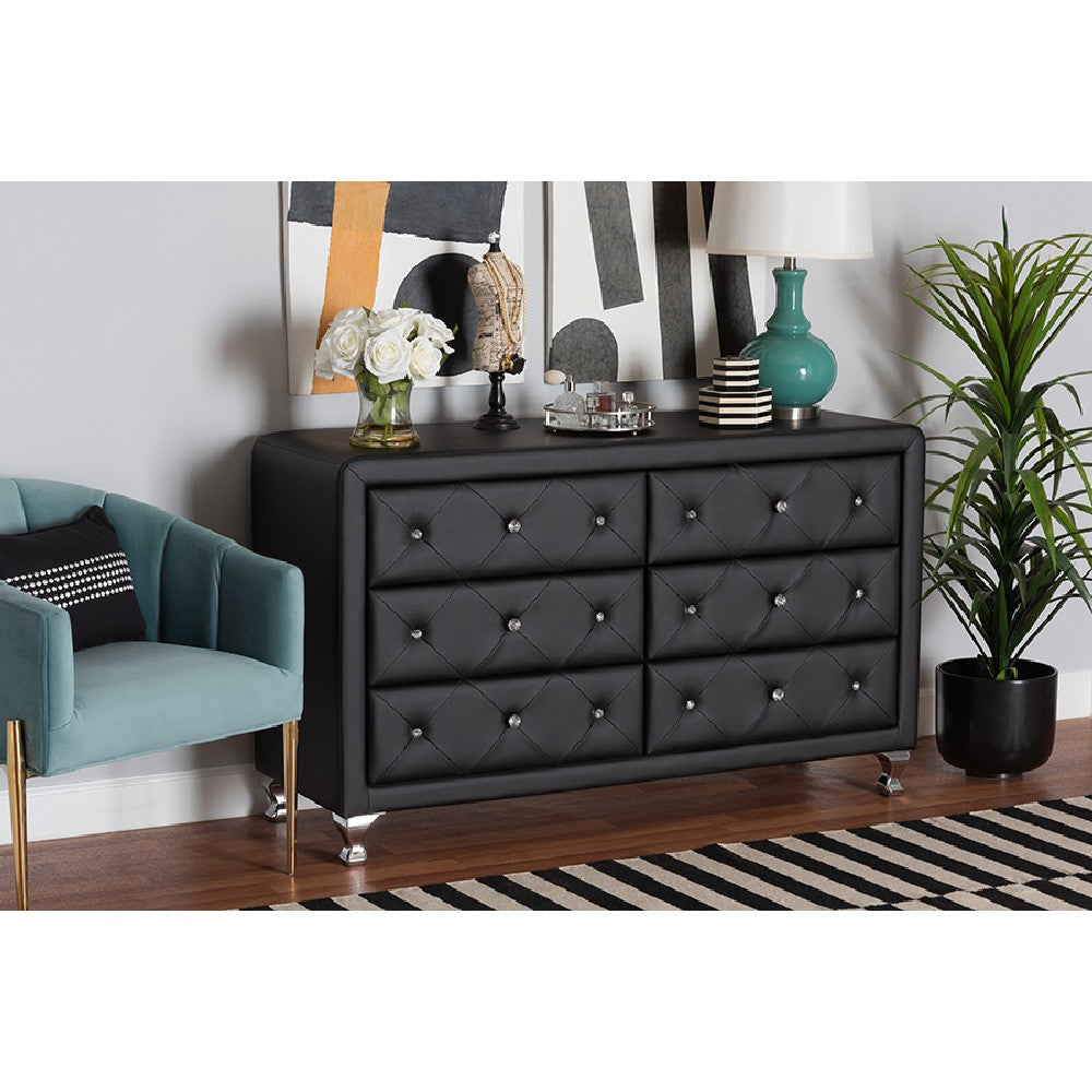 Baxton Studio Luminescence Black Faux Leather Upholstered Dresser