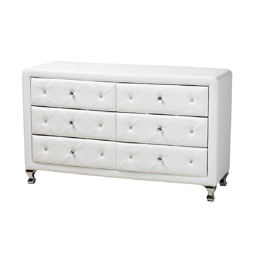 Baxton Studio Luminescence White Faux Leather Upholstered Dresser