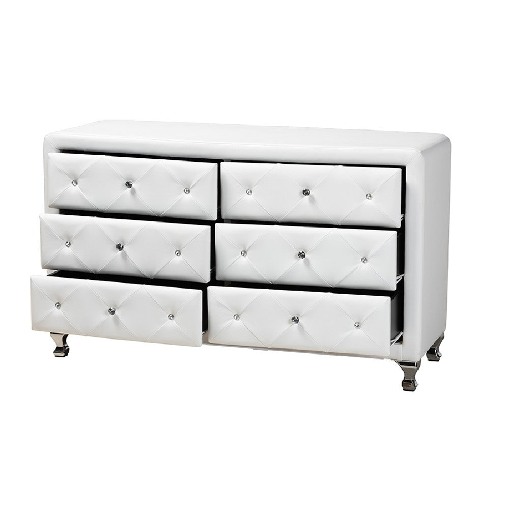 Baxton Studio Luminescence White Faux Leather Upholstered Dresser