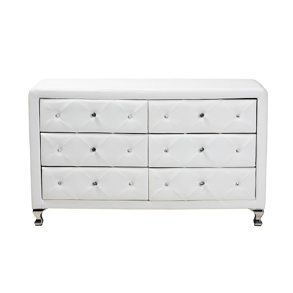 Baxton Studio Luminescence White Faux Leather Upholstered Dresser