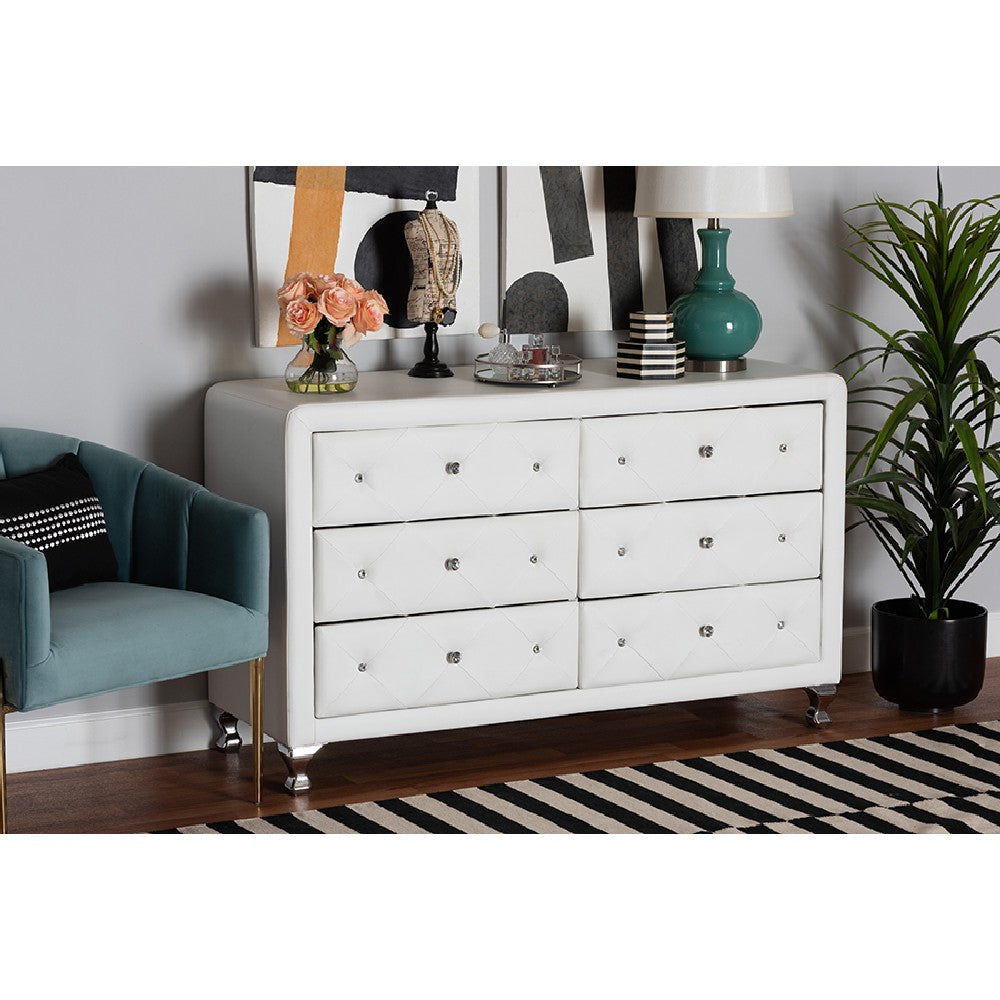 Baxton Studio Luminescence White Faux Leather Upholstered Dresser