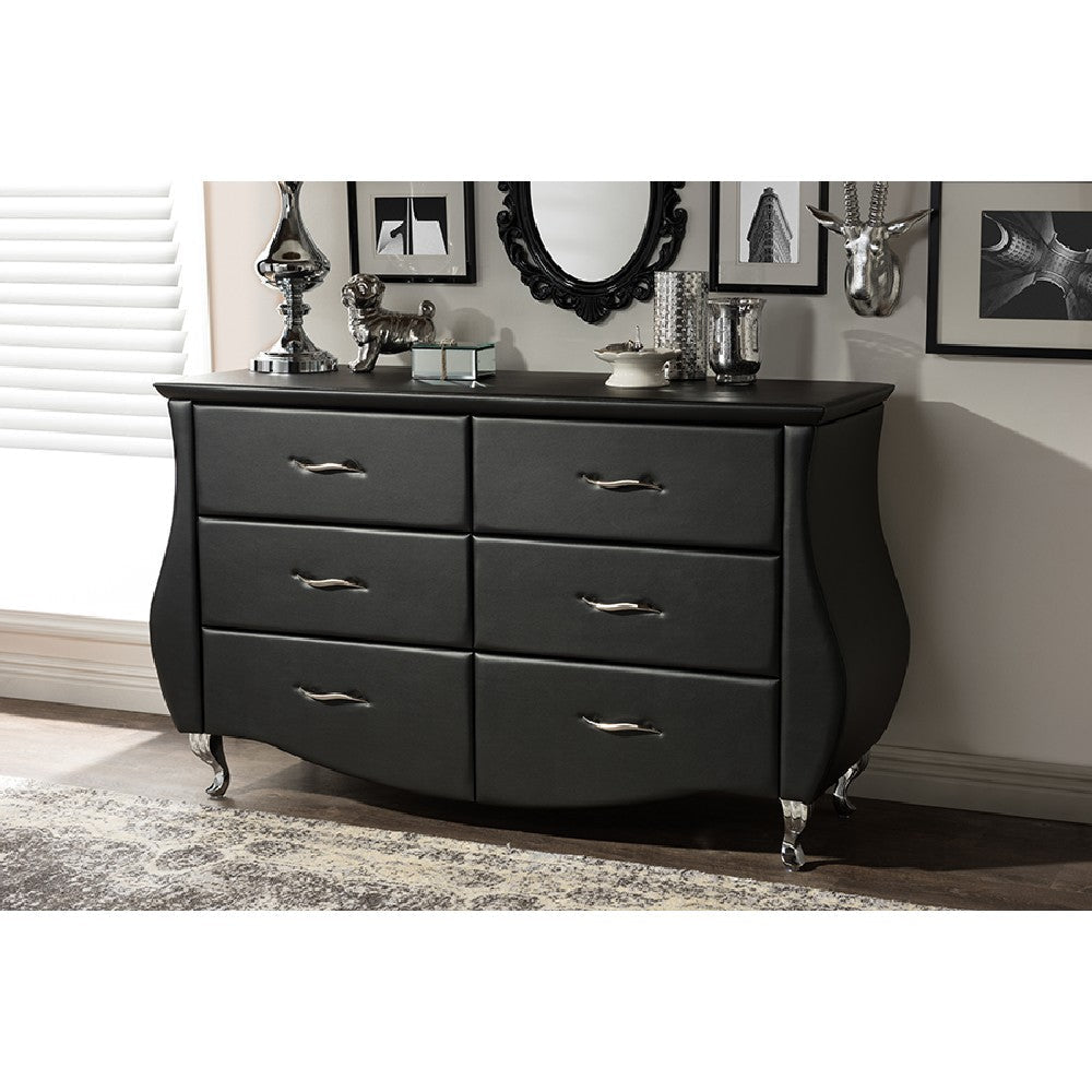 Baxton Studio Enzo Modern and Contemporary Black Faux Leather 6-Drawer Dresser