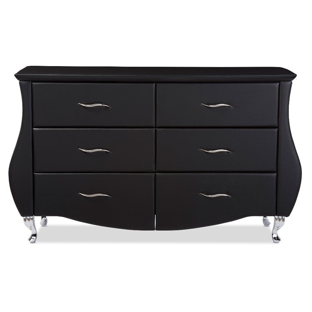Baxton Studio Enzo Modern and Contemporary Black Faux Leather 6-Drawer Dresser