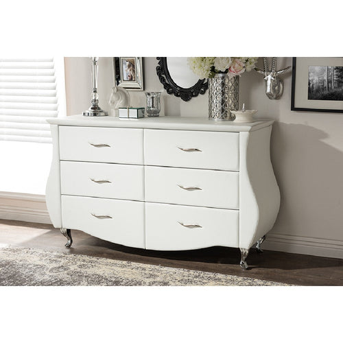 Baxton Studio Enzo Modern and Contemporary White Faux Leather 6-Drawer Dresser