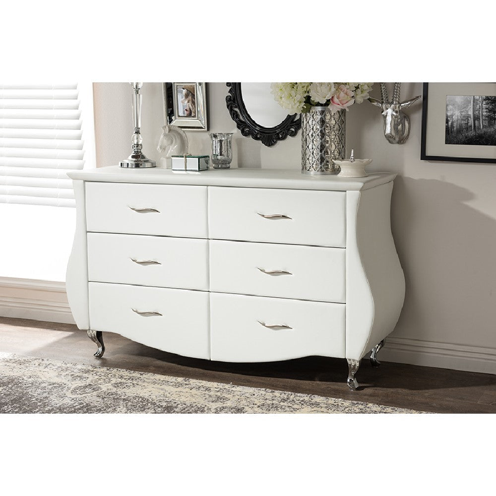 Baxton Studio Enzo Modern and Contemporary White Faux Leather 6-Drawer Dresser