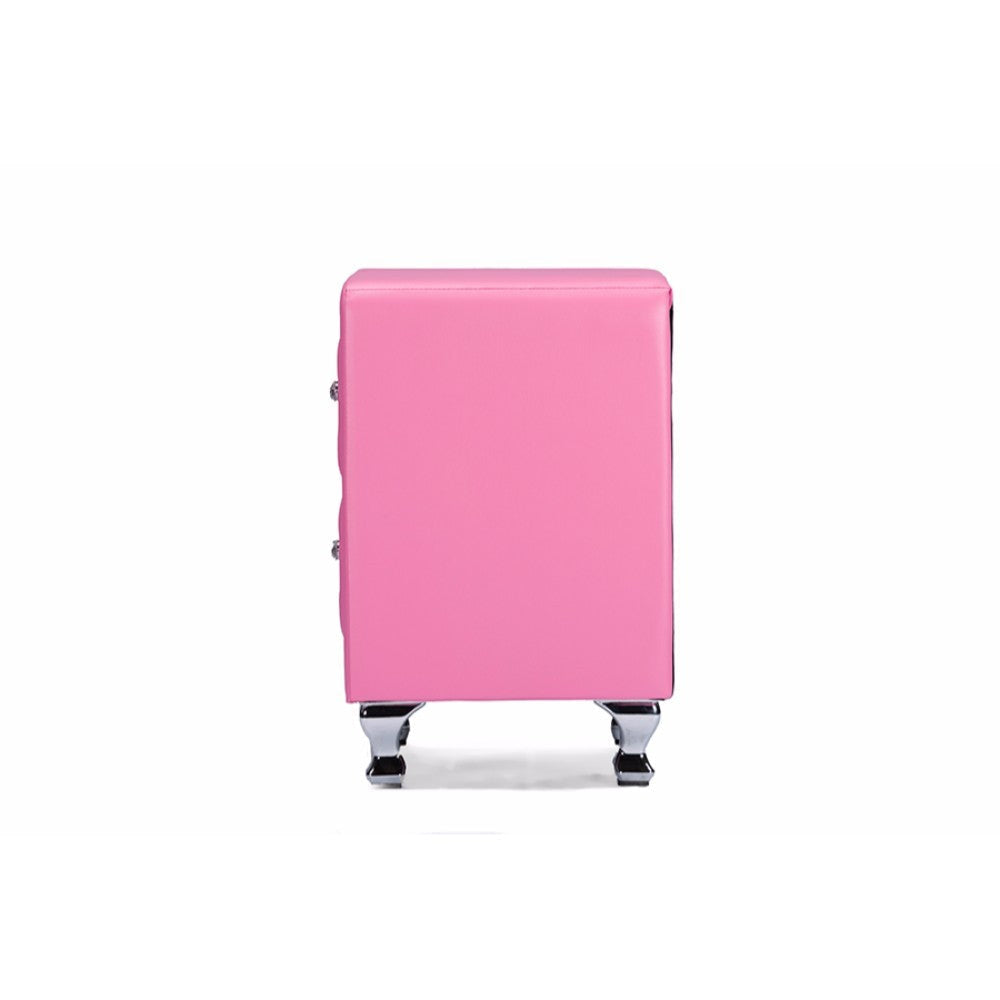 Baxton Studio Stella Crystal Tufted Pink Leather Modern Nightstand