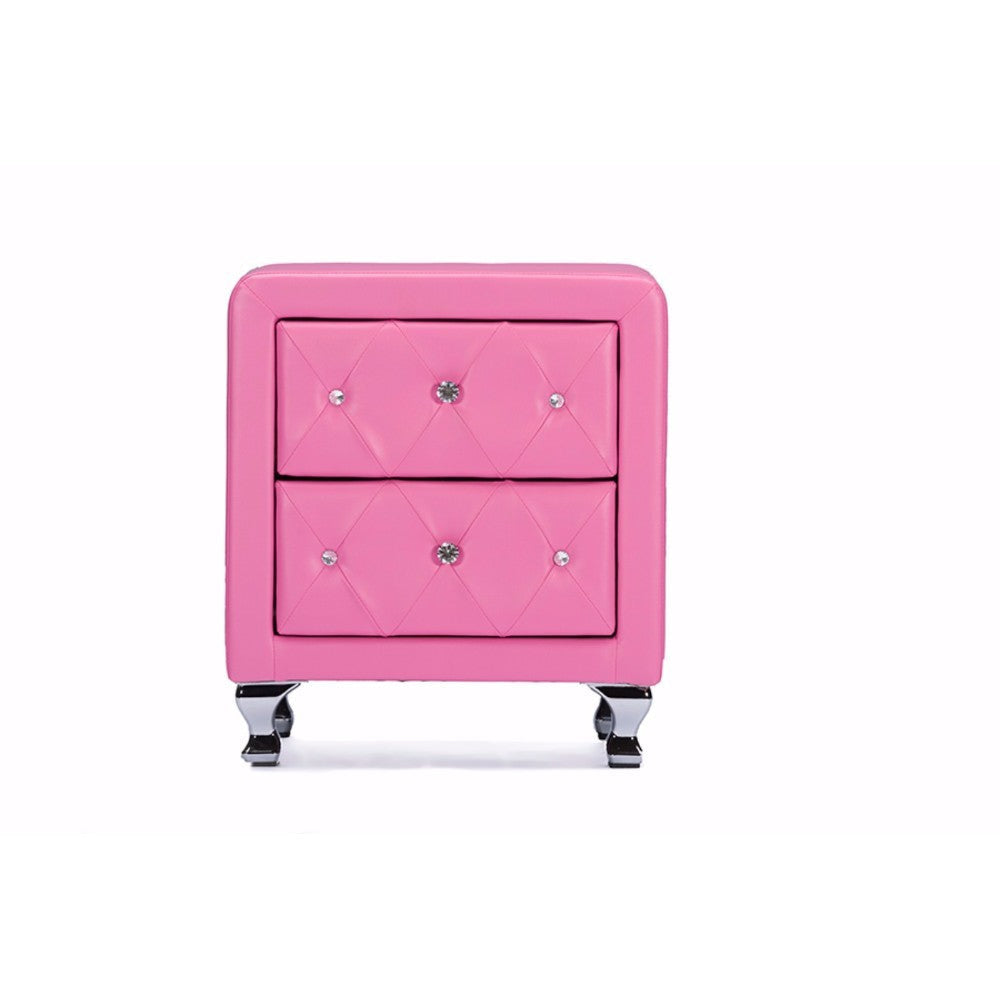Baxton Studio Stella Crystal Tufted Pink Leather Modern Nightstand