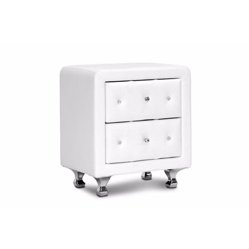 Baxton Studio Stella Crystal Tufted White Upholstered Modern Nightstand