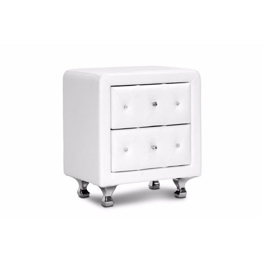 Baxton Studio Stella Crystal Tufted White Upholstered Modern Nightstand
