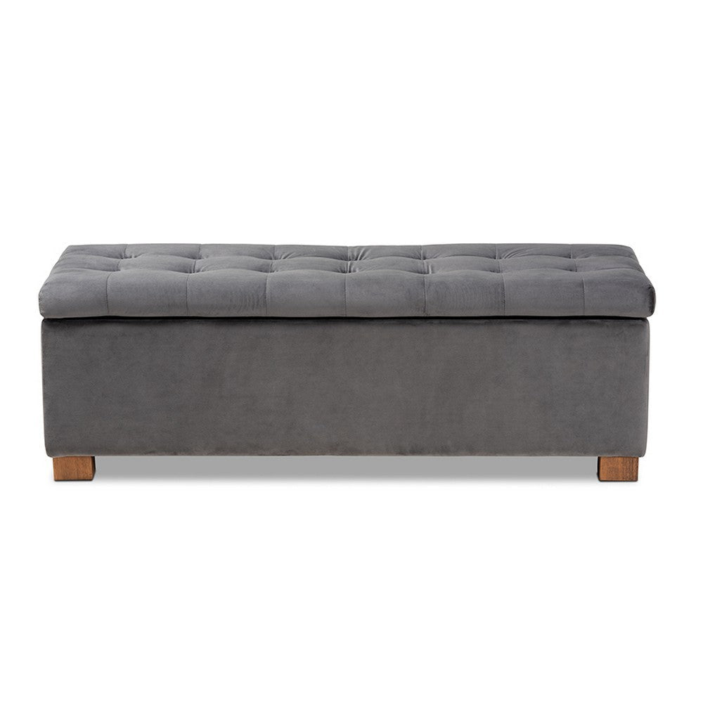 Baxton Studio Roanoke Modern and Contemporary Grey Velvet Fabric Upholstered Grid-Tufted Storage Ottoman Bench