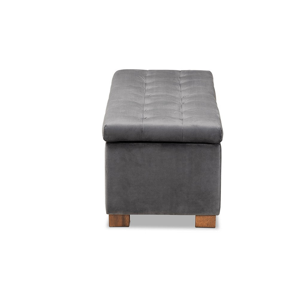 Baxton Studio Roanoke Modern and Contemporary Grey Velvet Fabric Upholstered Grid-Tufted Storage Ottoman Bench