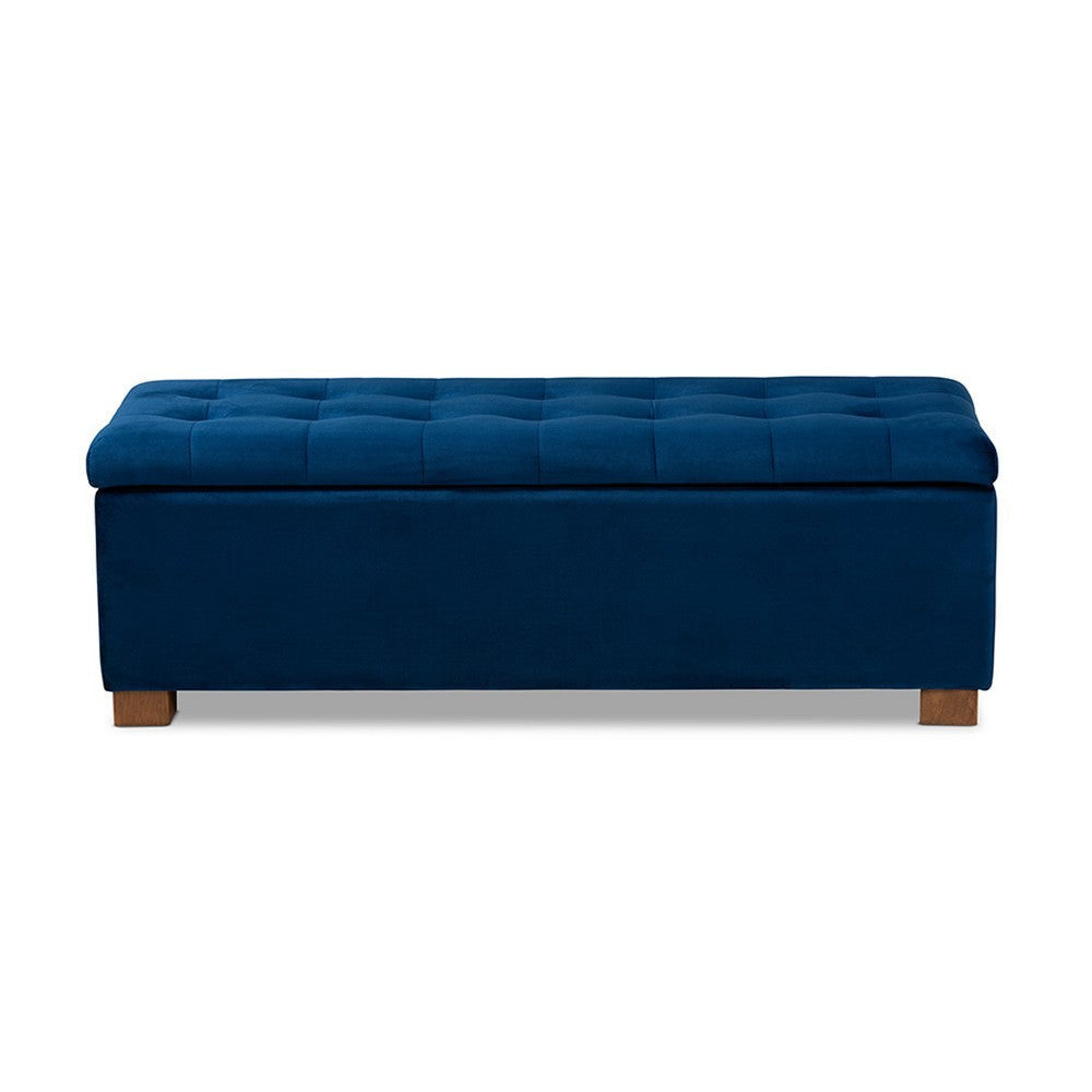 Baxton Studio Roanoke Modern and Contemporary Navy Blue Velvet Fabric Upholstered Grid-Tufted Storage Ottoman Bench