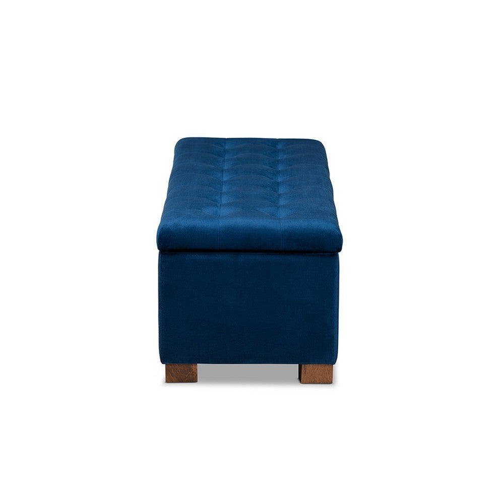 Baxton Studio Roanoke Modern and Contemporary Navy Blue Velvet Fabric Upholstered Grid-Tufted Storage Ottoman Bench