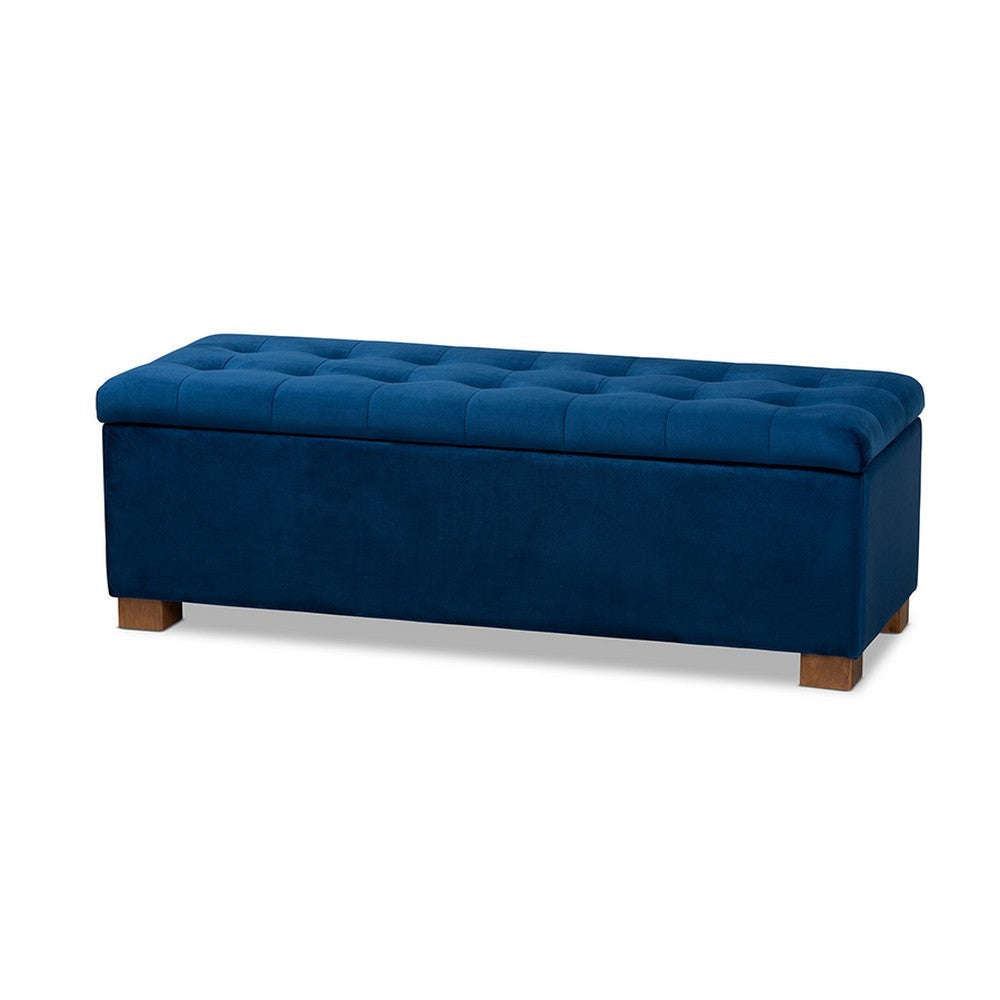 Baxton Studio Roanoke Modern and Contemporary Navy Blue Velvet Fabric Upholstered Grid-Tufted Storage Ottoman Bench
