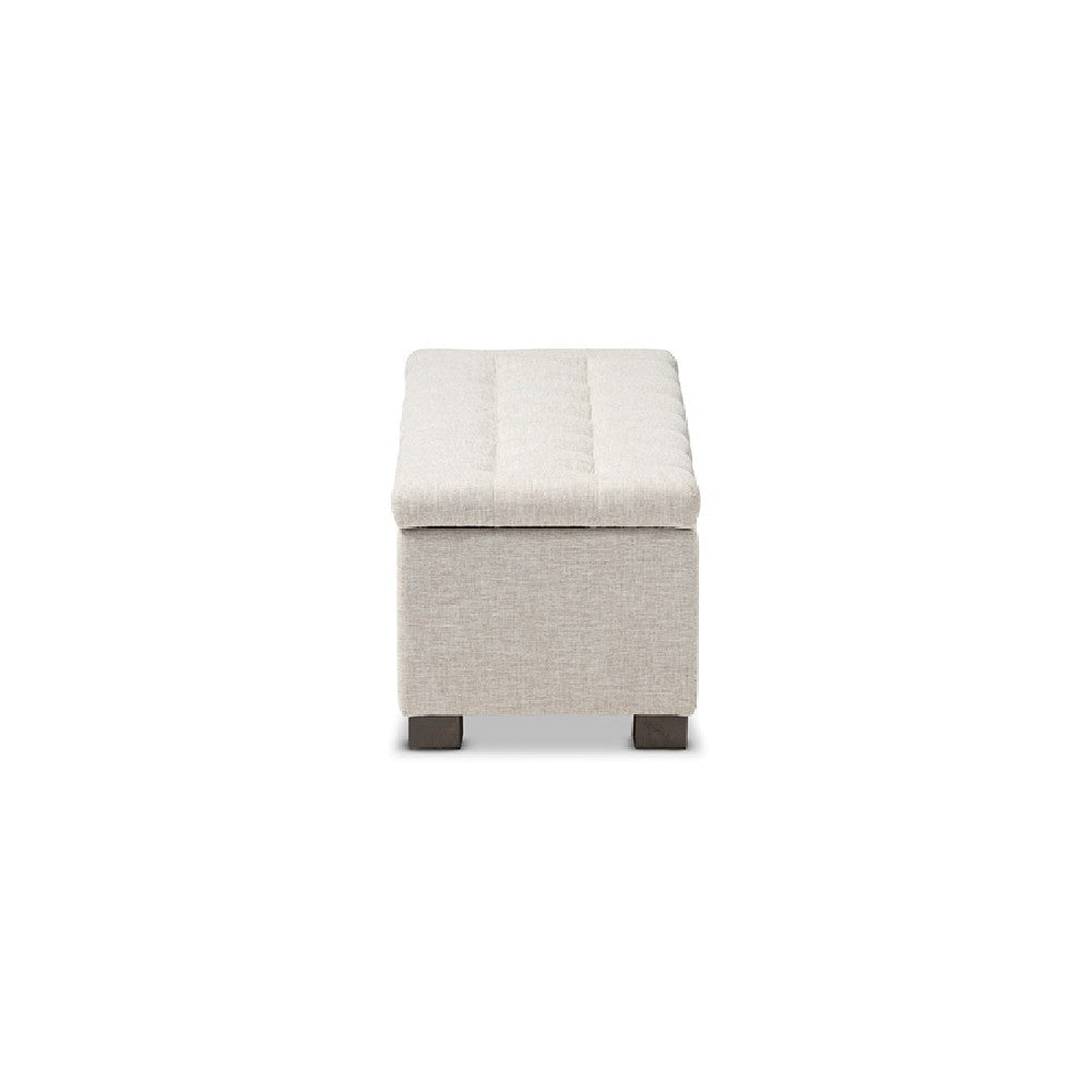 Baxton Studio Roanoke Modern and Contemporary Beige Fabric Upholstered Grid-Tufting Storage Ottoman Bench