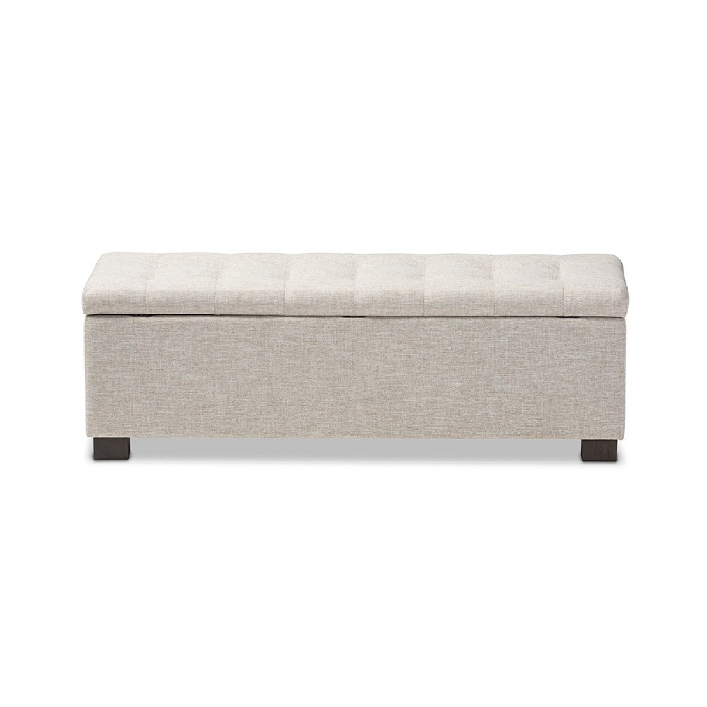 Baxton Studio Roanoke Modern and Contemporary Beige Fabric Upholstered Grid-Tufting Storage Ottoman Bench