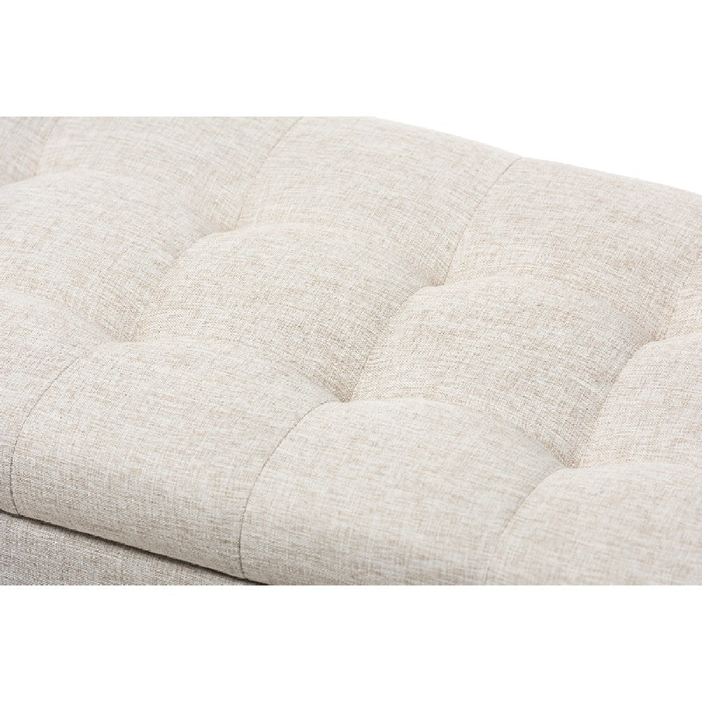 Baxton Studio Roanoke Modern and Contemporary Beige Fabric Upholstered Grid-Tufting Storage Ottoman Bench