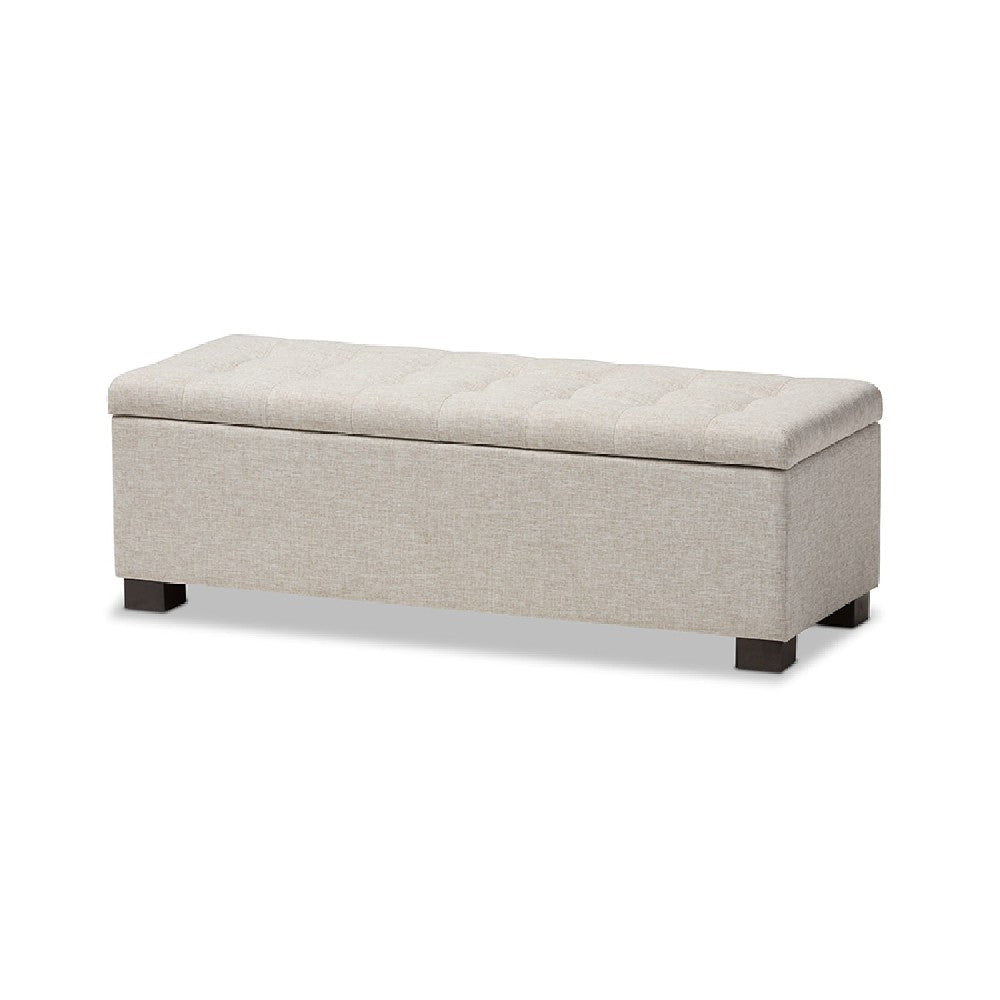 Baxton Studio Roanoke Modern and Contemporary Beige Fabric Upholstered Grid-Tufting Storage Ottoman Bench