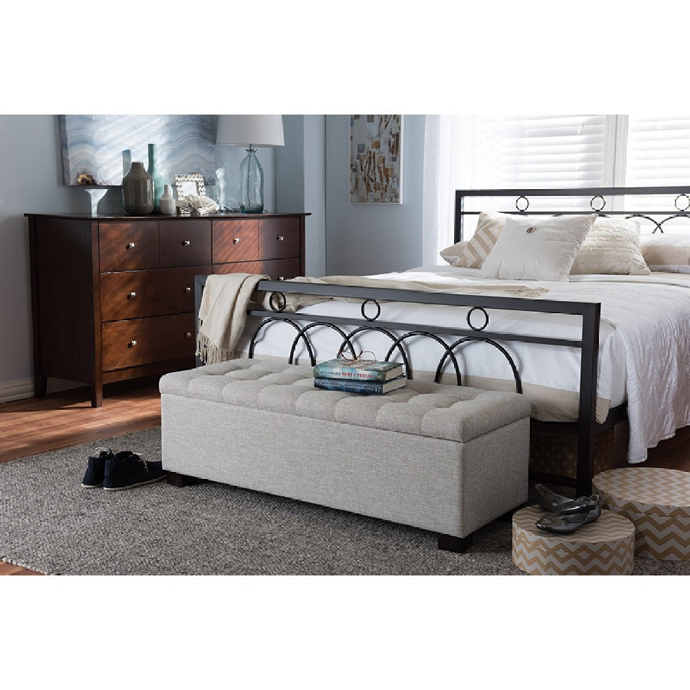Baxton Studio Roanoke Modern and Contemporary Beige Fabric Upholstered Grid-Tufting Storage Ottoman Bench