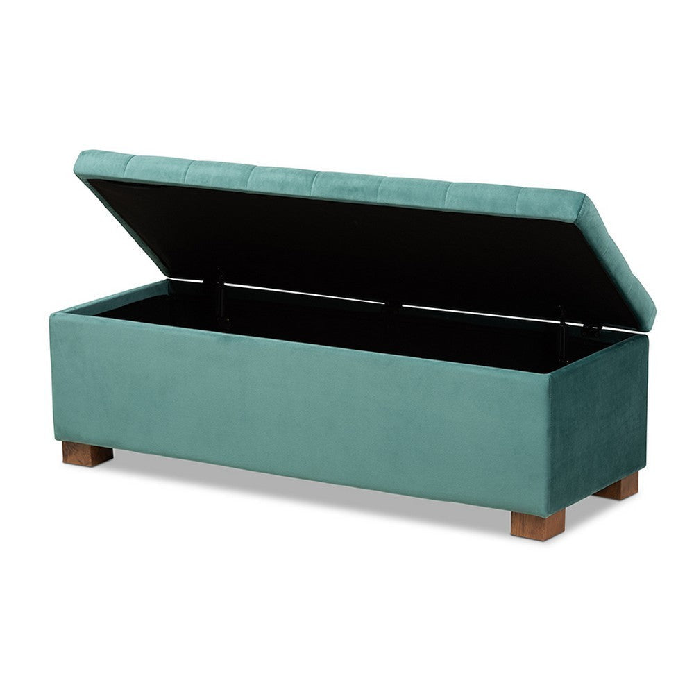 Baxton Studio Roanoke Modern and Contemporary Teal Blue Velvet Fabric Upholstered Grid-Tufted Storage Ottoman Bench