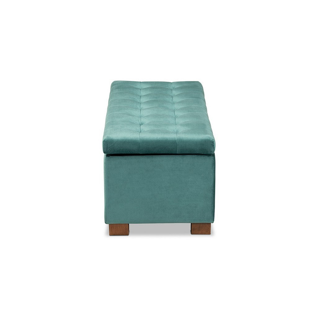 Baxton Studio Roanoke Modern and Contemporary Teal Blue Velvet Fabric Upholstered Grid-Tufted Storage Ottoman Bench