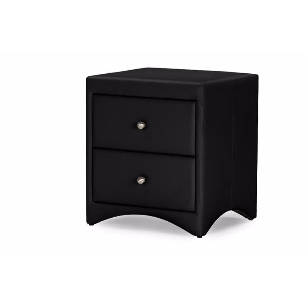 Baxton Studio Dorian Black Faux Leather Upholstered Modern Nightstand WHI-BBT3106-Black-NS
