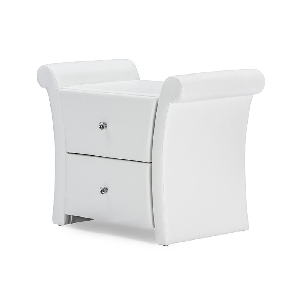 Baxton Studio Victoria Matte White PU Leather 2 Storage Drawers Nightstand Bedside Table WHI-BBT3111A1-White-NS