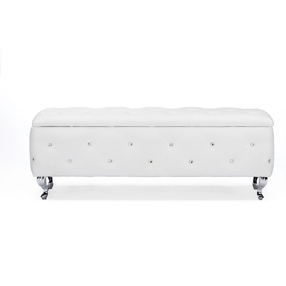 Baxton Studio Seine White Leather Contemporary Storage Ottoman WHI-BBT3112-White-Storage-Bench