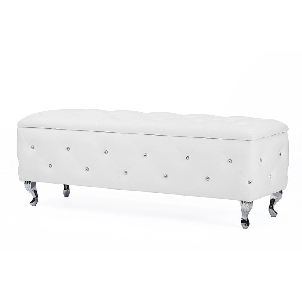 Baxton Studio Seine White Leather Contemporary Storage Ottoman WHI-BBT3112-White-Storage-Bench