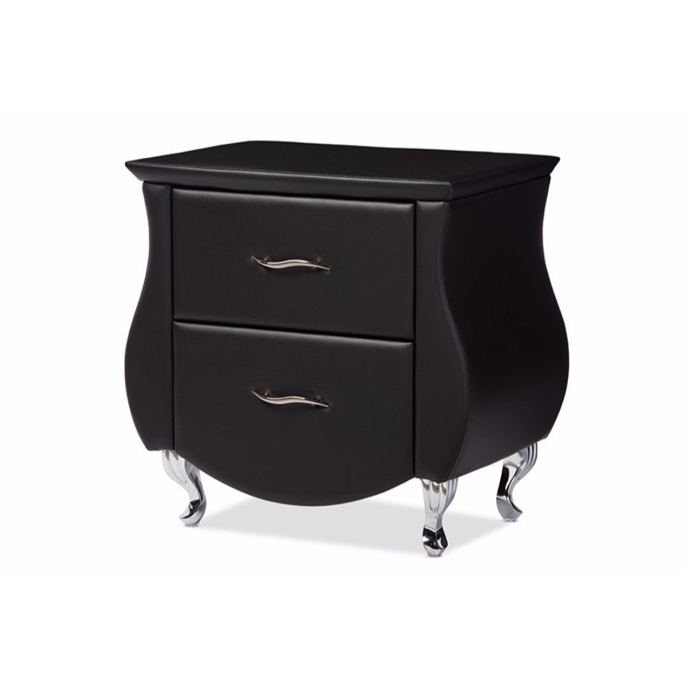 Baxton Studio Erin Modern and Contemporary Black Faux Leather Upholstered Nightstand WHI-BBT3116-Black-NS