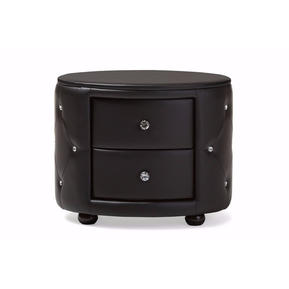Baxton Studio Davina Hollywood Glamour Style Oval 2-drawer Black Faux Leather Upholstered Nightstand
