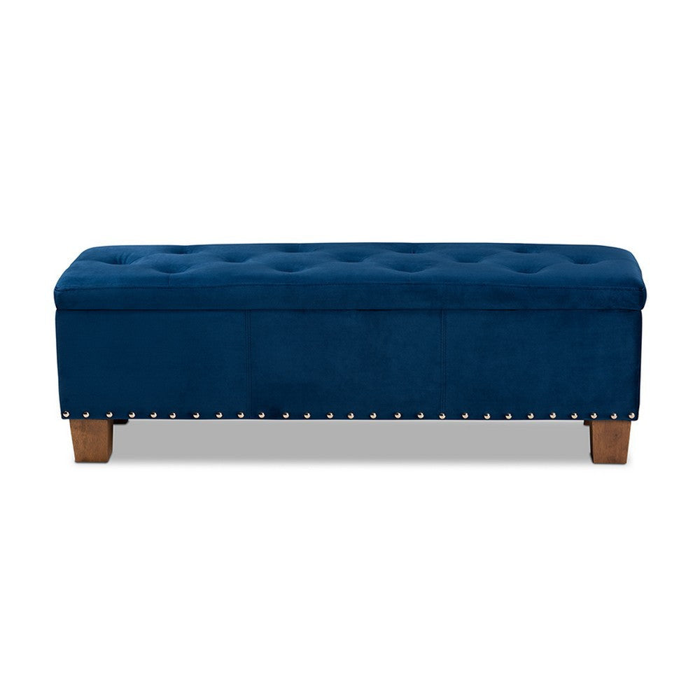 Baxton Studio Hannah Modern and Contemporary Navy Blue Velvet Fabric Upholstered Button-Tufted Storage Ottoman Bench