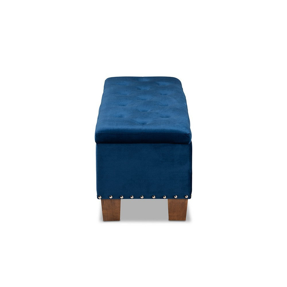 Baxton Studio Hannah Modern and Contemporary Navy Blue Velvet Fabric Upholstered Button-Tufted Storage Ottoman Bench