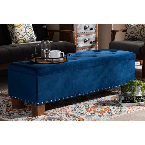 Baxton Studio Hannah Modern and Contemporary Navy Blue Velvet Fabric Upholstered Button-Tufted Storage Ottoman Bench