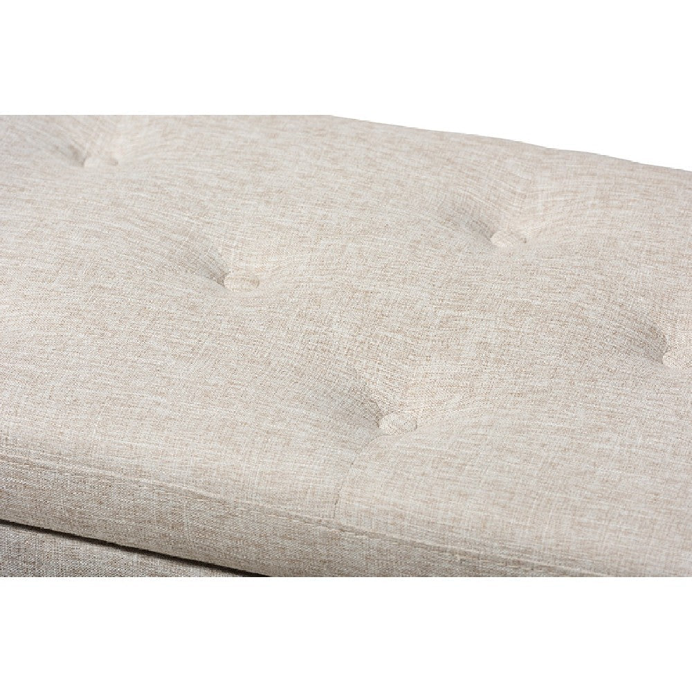 Baxton Studio Hannah Modern and Contemporary Beige Fabric Upholstered Button-Tufting Storage Ottoman Bench
