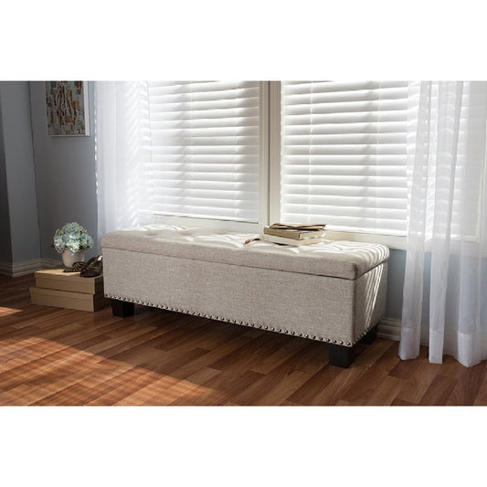 Baxton Studio Hannah Modern and Contemporary Beige Fabric Upholstered Button-Tufting Storage Ottoman Bench