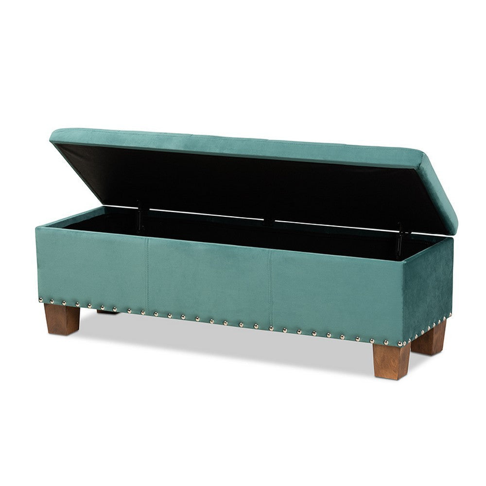 Baxton Studio Hannah Modern and Contemporary Teal Blue Velvet Fabric Upholstered Button-Tufted Storage Ottoman Bench