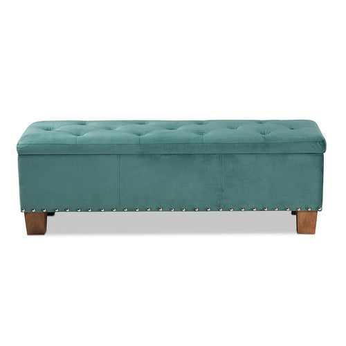 Baxton Studio Hannah Modern and Contemporary Teal Blue Velvet Fabric Upholstered Button-Tufted Storage Ottoman Bench