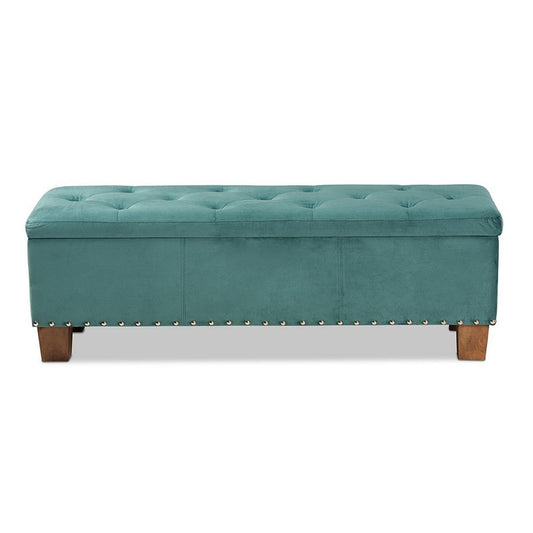 Baxton Studio Hannah Modern and Contemporary Teal Blue Velvet Fabric Upholstered Button-Tufted Storage Ottoman Bench