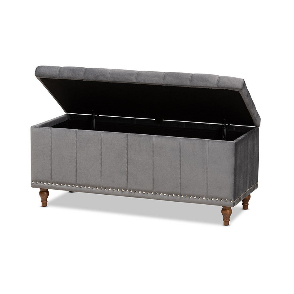 Baxton Studio Kaylee Modern and Contemporary Grey Velvet Fabric Upholstered Button-Tufted Storage Ottoman Bench
