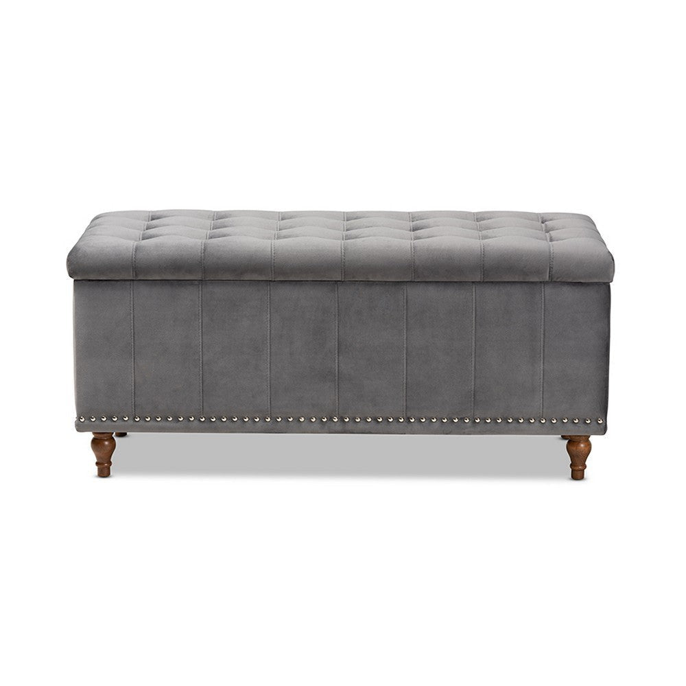 Baxton Studio Kaylee Modern and Contemporary Grey Velvet Fabric Upholstered Button-Tufted Storage Ottoman Bench