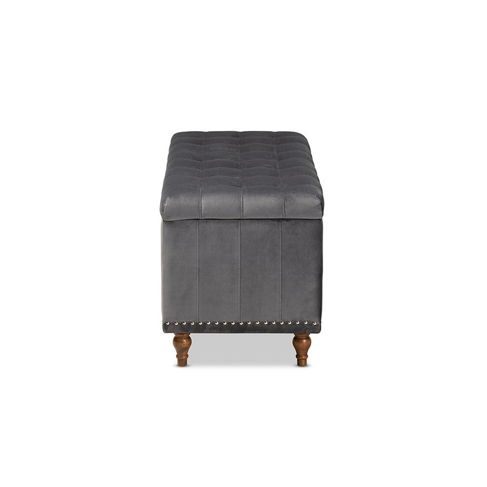 Baxton Studio Kaylee Modern and Contemporary Grey Velvet Fabric Upholstered Button-Tufted Storage Ottoman Bench