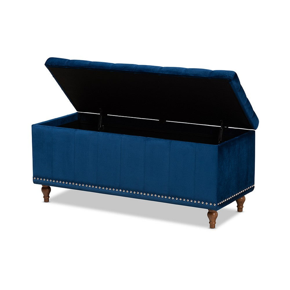 Baxton Studio Kaylee Modern and Contemporary Navy Blue Velvet Fabric Upholstered Button-Tufted Storage Ottoman Bench