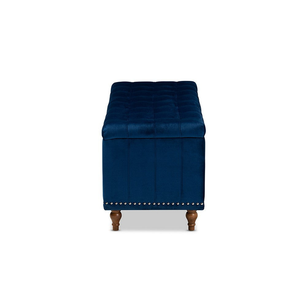 Baxton Studio Kaylee Modern and Contemporary Navy Blue Velvet Fabric Upholstered Button-Tufted Storage Ottoman Bench