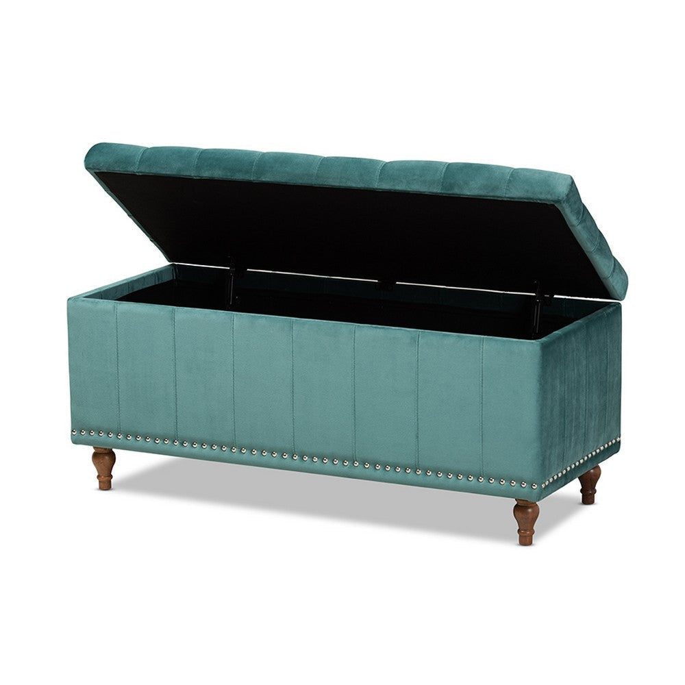 Baxton Studio Kaylee Modern and Contemporary Teal Blue Velvet Fabric Upholstered Button-Tufted Storage Ottoman Bench